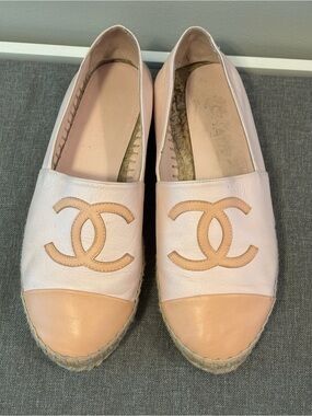 Chanel Pastel Pink Leather Espadrilles Flats